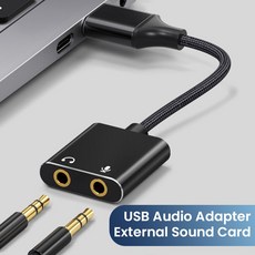 USB 사운드 카드 어댑터 헤드폰 및 마이크 잭 편조 케이블 외부 USB 오디오 어댑터 윈도우 맥 노트북용 3.5mm, 01 0.08M