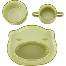 staub 스토우브 세라믹 베이비 키즈 테이블웨어 4pcs 세트 그린 개구리 어린이용 식판 볼 머그 일본 정규 판매품 STAUB ceramic Baby Kids tablewa, 1개