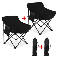 1+1접이식 캠핑의자 휴대용 옥스포드 낚시의자 초경량 릴렉스체어 세트, 2개, 블랙