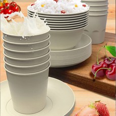 일회용 그릇 접시 젓가락 파티 세트 분해 가능한 종이 식기 침 뼈 플레이트 야외 Cu, WHITE, 7PC, 1개
