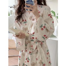일본 기모노 긴팔 잠옷 러블리 곰돌이 잠옷 여 가을 롱 잠옷 캐주얼 홈웨어 겉옷 가능