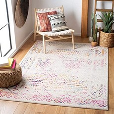 SafaVieh Tulum Collection Tul268E Boho Moroccan 고민 된 지역 깔개 9 x 12 상아 (9 x 12 Ivory／Fuchsia), 9 x 12, Ivory／Fuchsia