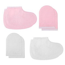 LEORX Paraffin Wax Gloves and Booties Set 4 Pairs Terry Cloth Mitts Booties Moisturizing Spa Accesso, 1