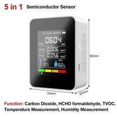 공기질 가스 측정기 다기능 5 인 1 CO2 디지털 이산화탄소 USB 공기 HCHO 감지기 분석기 온도 습도 품질 모니터, 호주, 23)5 in 1 White