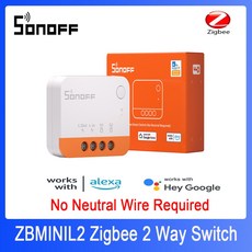 SONOFF-ZBMINIL2 ZBMINI 익스트림 지그비 스마트 스위치 중립 필요 없음 2 웨이 모듈 스위치 Alxea eWelink 앱 제어와 함께 작동