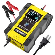 foxsur 12v 24v 자동차 배터리 충전기 6a 126v 리튬, 노란색, 영국 플러그, 1개