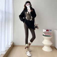패션 여성 라운드 하프 니트 봄가을 임산부 스웨터 빅사이즈 루즈핏 겨울 임부복 니트 티셔츠 긴팔 상의 YJW