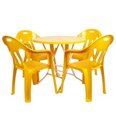 지오리빙 플라스틱 테이블 의자 세트 야외테이블세트, 원형+팔걸이의자(옐로우)