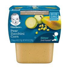 거버 Gerber 이유식 배 애호박 옥수수 퓨레 시터 세컨드 푸드 4oz(113g) 32팩, 113g, 32세트