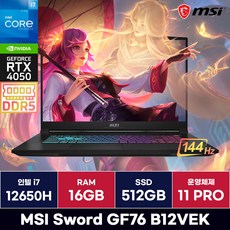 MSI Sword GF76 B12VEK i7 12세대 RTX4050 게이밍노트북 (16GB/Win11) / ICDI