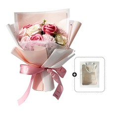 더블케이 꽃다발 조화 생일 졸업식 입학식 선물 꽃 + 포장 쇼핑백, 핑크 꽃다발 + 포장 쇼핑백