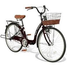 AIJYU CYCLE 일본 마마차리 바구니 26인치 접이식 자전거, 브라운