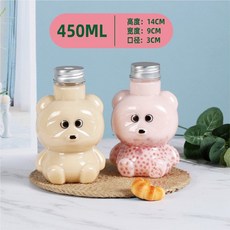 바나나우유병 딸기라떼 병 딸기우유 카페 곰돌이컵 보틀 과일청 용기 업소용 읍료컵 너구리 A, 1개