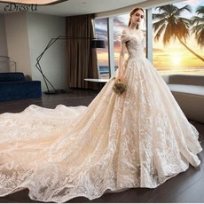 [해외] 웨딩 드레스 보트 넥 레이스 EMBORIDERY 신부 드레스 화려한 군주 기차 웨딩 드레스 코르셋 로브 드 MAIREE OYY690
