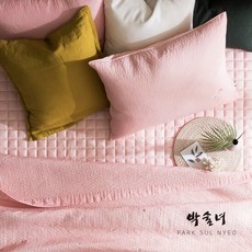 [박술녀] 풍기인견 피그먼트 누빔워싱 베개커버 50x70, 청화 핑크