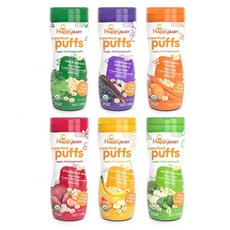 Happy Baby 해피베이비 아기과자 퍼프 버라이어티 팩 Organic Superfood Puffs 2.1oz(60g) 12팩, 1