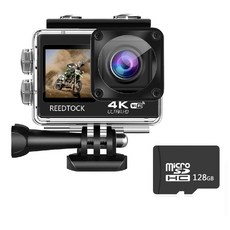 와이파이 액션 카메라 듀얼 스크린 170 광각 4 x 줌 30m 방수 스포츠 리모컨 포함 4K 30FPS, Standard, Add 128 GB Card