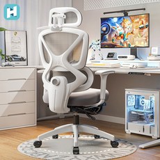 HOMEY NEST 사무용의자 인체공학 요추보호 조절식 팔걸이 노블레스 메쉬 게이밍 컴퓨터의자 HN-OC1006, 화이트 화이트