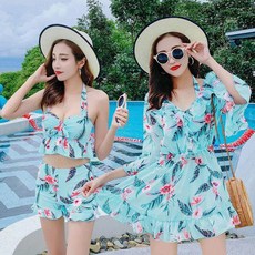 빅사이즈수영복 수영복 여자배가림 날씬해보이는 원피스형 섹시스커트 2019뉴타입 히트상품 빅사이즈뚱뚱한 mm통통 여신스타일, C08-옅은그린 플라워-R22