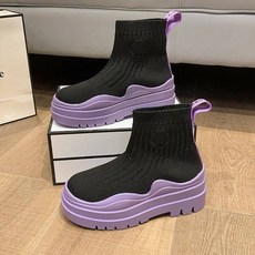 새로운 캔디 색상 부드럽고 편안한 패션 하이 탑 양말 스니커즈 통기성 캐주얼 두꺼운 바닥 여성 신발