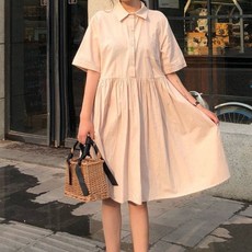 여성스러운 데일리룩 심플 플레어 에이라인 원피스 플레어원피스 카라셔츠원피스 KO+4314EA