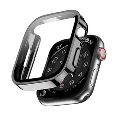 워치홀리 애플워치 스퀘어 풀커버 강화유리 케이스, 44mm, 블랙