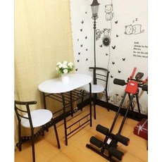 라미컴 해외배송 커피식탁 심플한 테이블 1 개 의자 2 개 2 인 2 인 2 인 작은 아파트 발코니 렌탈 하우스 테이블 커피 숍 커플 테이블, 블랙 튜브 화이트