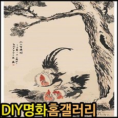 피포페인팅 소나무아래 닭 diy 명화그리기 그림 액자 홈갤러리 유화, 단품, 1개