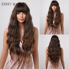 이벤트가발 HENRY MARGU 여성용 롱 플래티넘 블론드 천연 웨이브 합성 가발 앞머리 포함 옴브레 화이트 파티 내열성 머리카락, [12] Wig-LC2029-1, 없음
