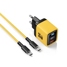 ASOMETECH 35W 질화갈륨 충전기 QC3.0 30W 25W PD PPS 급속충전 USB C형 충전기, 노란색 + 케이블링
