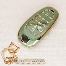 튜모 현대 자동차 스마트 TPU 차 키케이스 키링 키홀더 더뉴 팰리세이드 아반떼 쏘나타 그랜저 싼타페 투싼 아이오닉 캐스퍼, HD-03, 큐빅오링-올리브그린