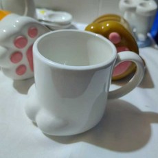 고양이발컵 야옹이 발바닥 귀여운컵, 화이트 캣츠 발톱컵(마이크로커버), 1개