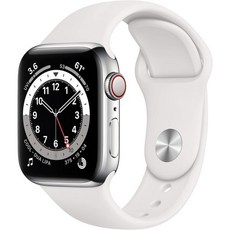 Apple Watch 시리즈 6(GPS + 셀룰러 40mm) - 흰색 스포츠 밴드가 있는 실버 스테인리스 스틸 케이스(리퍼제품)