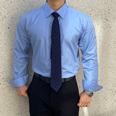 메노모소 남성용 슬림핏 블루 구김적은 긴팔 와이셔츠 3003