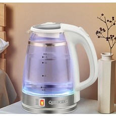 차량용 커피포트 전기 물 커피포트 유리 이중 벽 무선 블루 LED 빛 1.7L 차 주전자 빠른 물 보일 러 자동 Shutof, White_CHINA EU