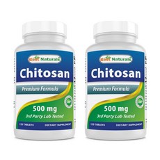 베스트네츄럴스 키토산 500mg 120 타블렛 무설탕 글루텐 프리 2개, 120정