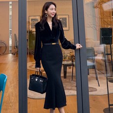 무천도사 여자 데일리룩 원피스 럭셔리정장 정장 KUK3 이브닝 꼬리 드레스 롱스커트 키작 날씬한 핏 벨벳