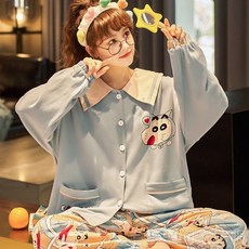 짱구 캐릭터 잠옷 성인 여름 겨울 세트 파자마 커플 신혼부부 일본 애니메이션 크레용 여성 긴팔 옷깃 홈웨어 만화 의상 가을 정장 새로운