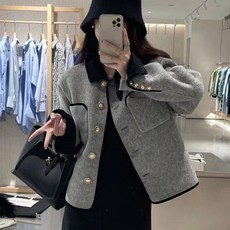 ANYOU 여성 겨울 숏 핸드메 캐시미어코트 심플 패션 따뜻하게 코트