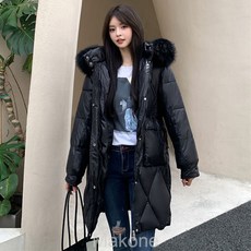 Makone여자 겨울 코트 롱 코트겨울 밝은 면 세탁 면제 다운 패딩 여중 롱