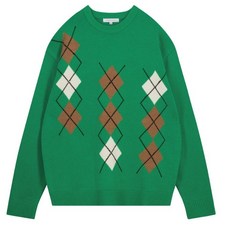 리버클래시 F/W 그린 세미오버핏 아가일패턴 니트 LJW51238