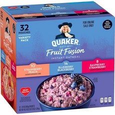 Quaker Instant Oatmeal 퀘이커 인스턴트 오트밀 과일과 크림 믹스 44봉지 간편식 아침식사대용, 3가지 과일맛 버라이어티 팩