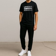 매장 정품 언더아머 UA 팀이슈 워드마크 코튼 남성 반팔티 블랙 1329582-001 여름반팔티셔츠 카라티 티셔츠 기본티
