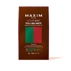 맥심 원두커피 시그니처 블렌드 풀 밸런스, whole bean(홀빈/분쇄X), 1kg, 15개