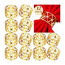6/12PCS 골드 실버 냅킨 링스 버클 웨딩 크리스마스 생신 냅킨 링은 꽃 잎 Flower Leaf Napkin Rings Serviette Buckle Gold Silver, 12 PCS-트라이앵글 골드, 12개
