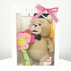 19곰 테드 학사모 졸업인형 30cm (가운 나비넥타이2종)+스마일인형꽃+투명창쇼핑백세트구성, 연분홍+진분홍, 입벌린나비넥타이