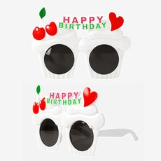 생일체리안경 생일 파티 안경 해피버스데이 문구 컵케이크 모양 소품, 단품