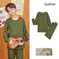 수아팜 남아용 야광 포레스트 코튼 긴팔 내의 상하의 세트 (10대 아동 잠옷 주니어 초등 학생 내복 실내복)