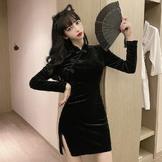 과 겨울 분할 치파오 스커트 여성의 새로운 중국 스타일 디스크 버클 슬림 레트로 라이트 요리 개선 드레스