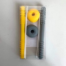 Safety Sheild Baby Wollow Teether Sensory Toy Gum Massage Baby Food Ratings Silicone 3-12 Months Boys Girls Four Cleaning Brushes (Yellow Gray), 본상품